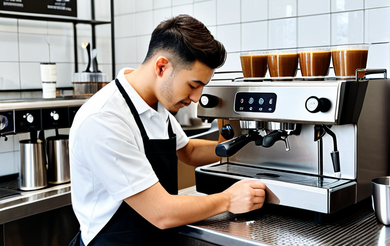 바리스타 커피 아트 실습 팁 - Latte Art Heart**

"Top-down view of a latte art heart in a coffee cup, skilled barista pouring milk...
