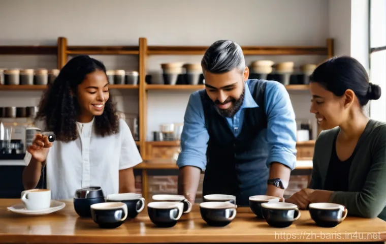 바리스타 자격증 국제 인정 여부 - **Prompt:** A curious female barista, wearing a comfortable, long-sleeved shirt and jeans, is in a b...