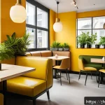 바리스타와 매장 관리 업무 - A cozy, modern coffee shop interior designed for young adults, featuring minimalist stylish furnitur...
