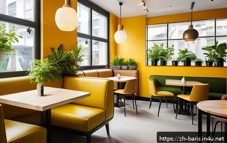 바리스타와 매장 관리 업무 - A cozy, modern coffee shop interior designed for young adults, featuring minimalist stylish furnitur...