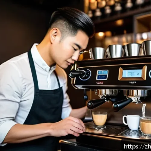 바리스타 업무 사례 공유 - A modern specialty coffee shop barista carefully adjusting an espresso machine&rsquo;s pressure gauge and ...